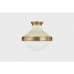 Maxton 1 Light 13.5 inch Patina Brass and Soft Sand Flush Mount Ceiling Light